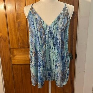 Adrienne V neck Spaghetti Strap Racerback Snake print blue green Tank Medium